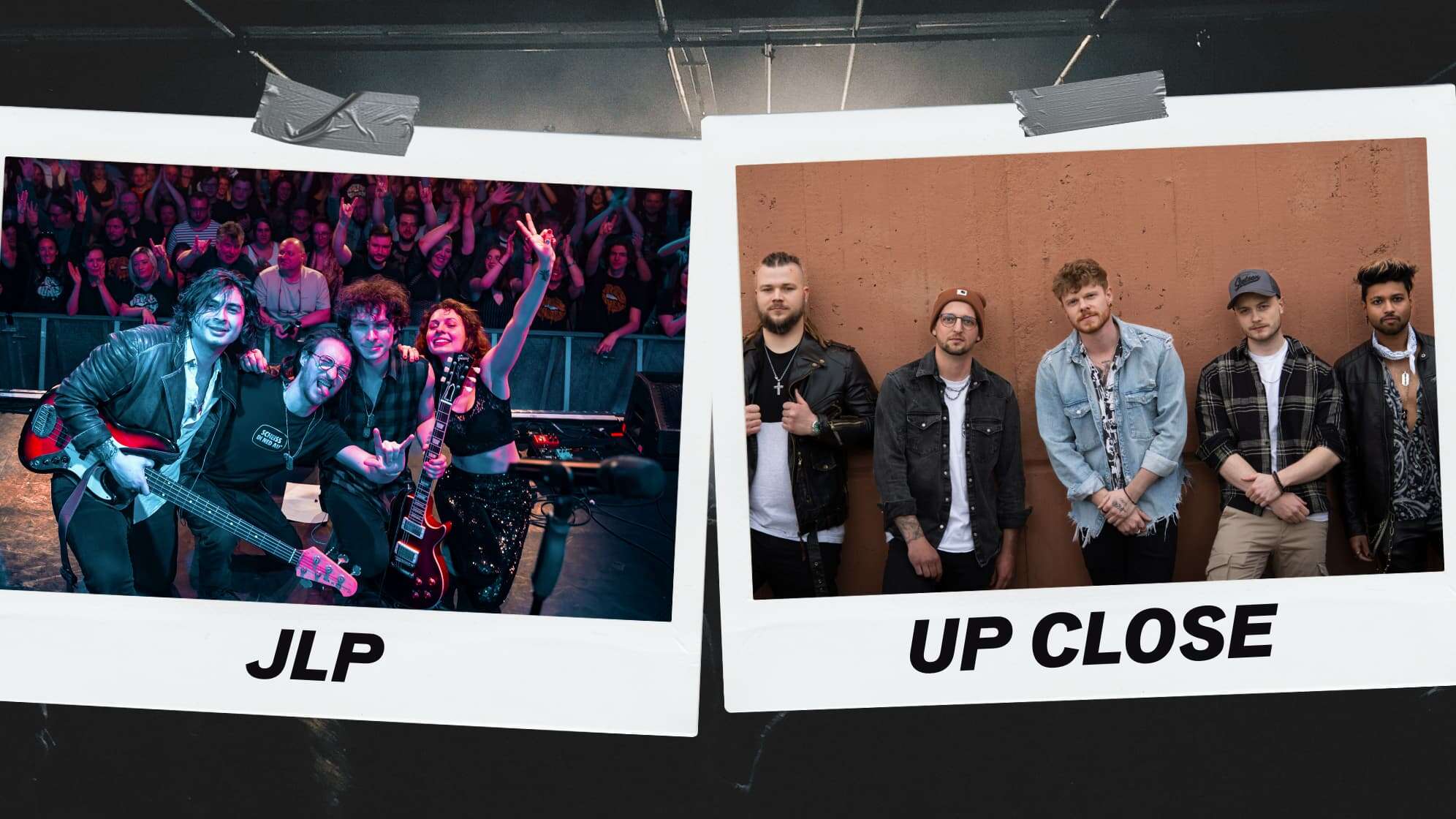 Die Bandmitglieder von JLP und Up Close auf zwei verschiedenen Fotos, in einer Collage vereint