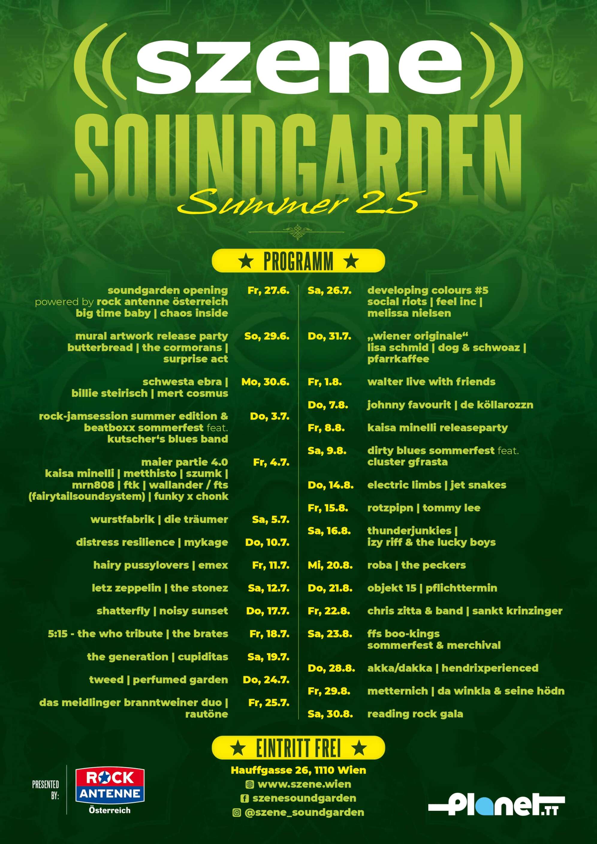 Das Plakat zum Szene Soundgarden 2025 mit allen Terminen