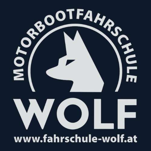 das Logo der Motorbootfahrschule Wolf dunkel