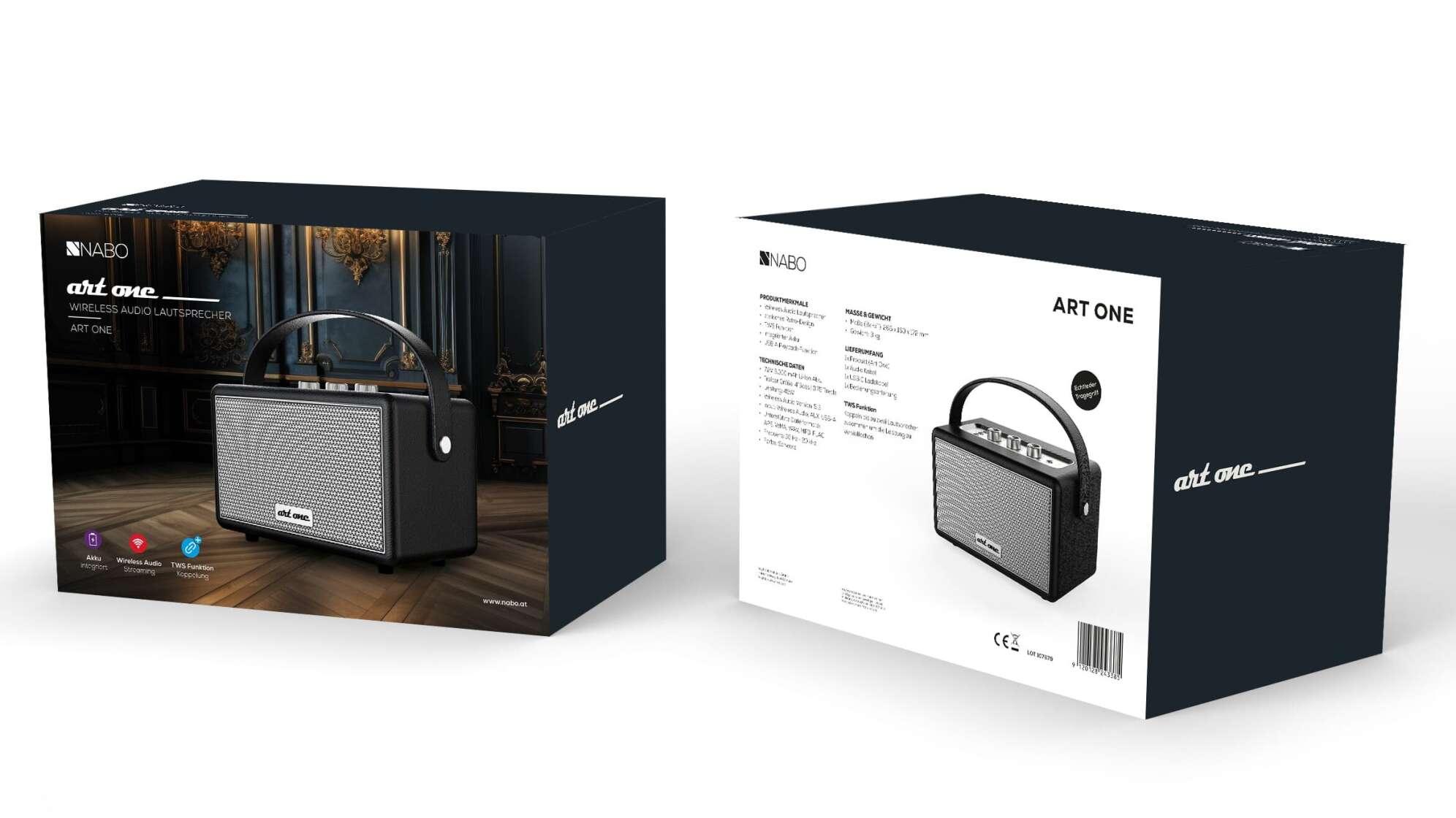 Die Verpackung des NABO ART ONE Lautsprechers
