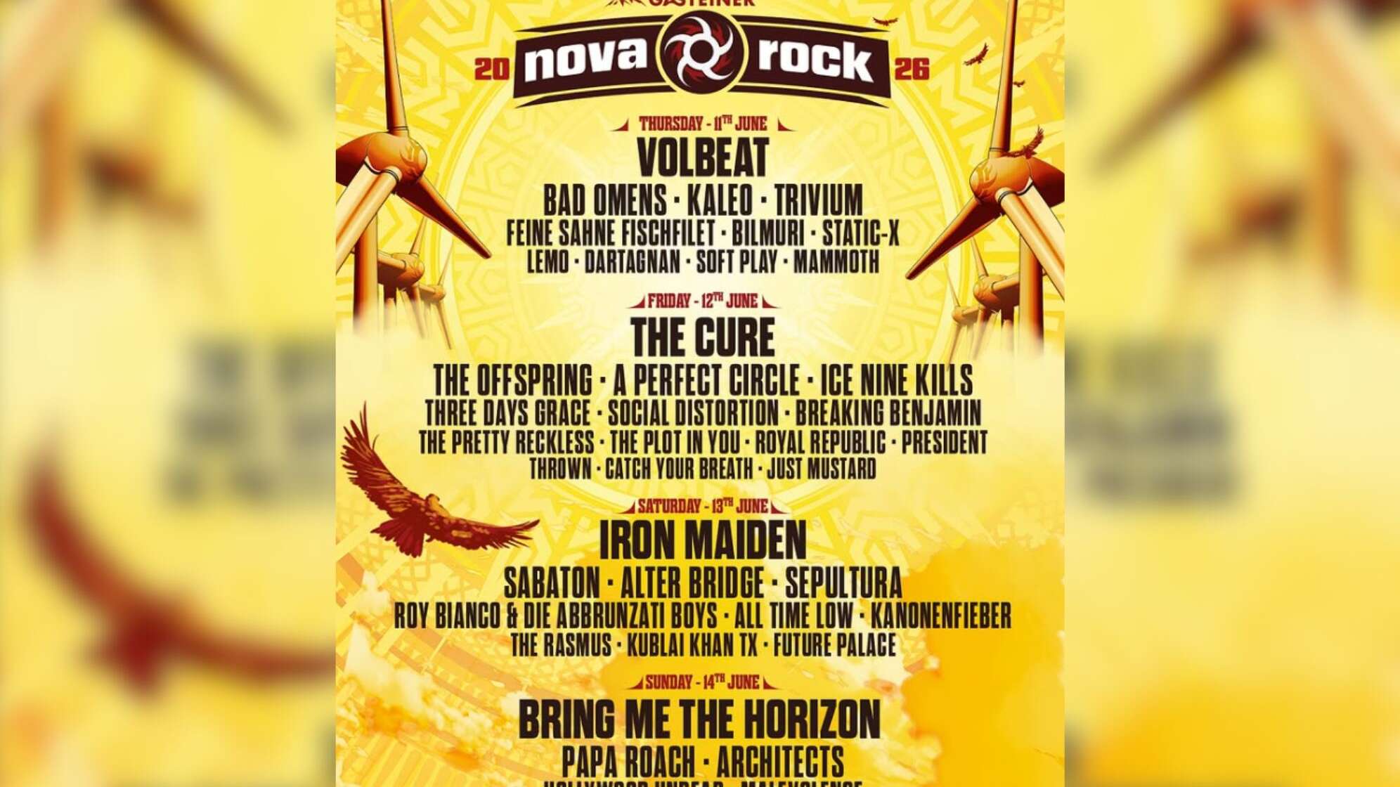 Nova Rock Line Up 2026 mit Iron Maiden, Papa Roach, Bad Omens, The Offspring und mehr