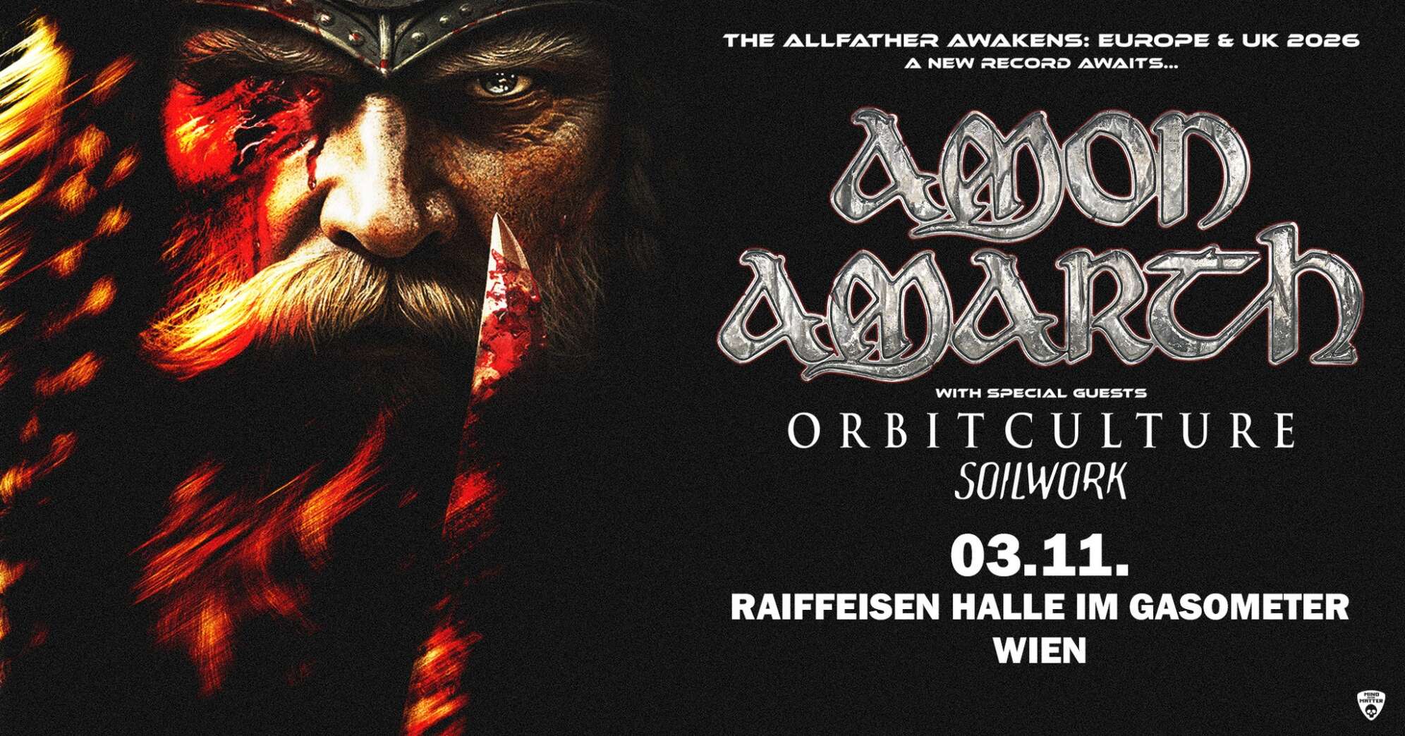 Das Tourplakat zum Auftritt von Amon Amarth im Wiener Gasometer 2026