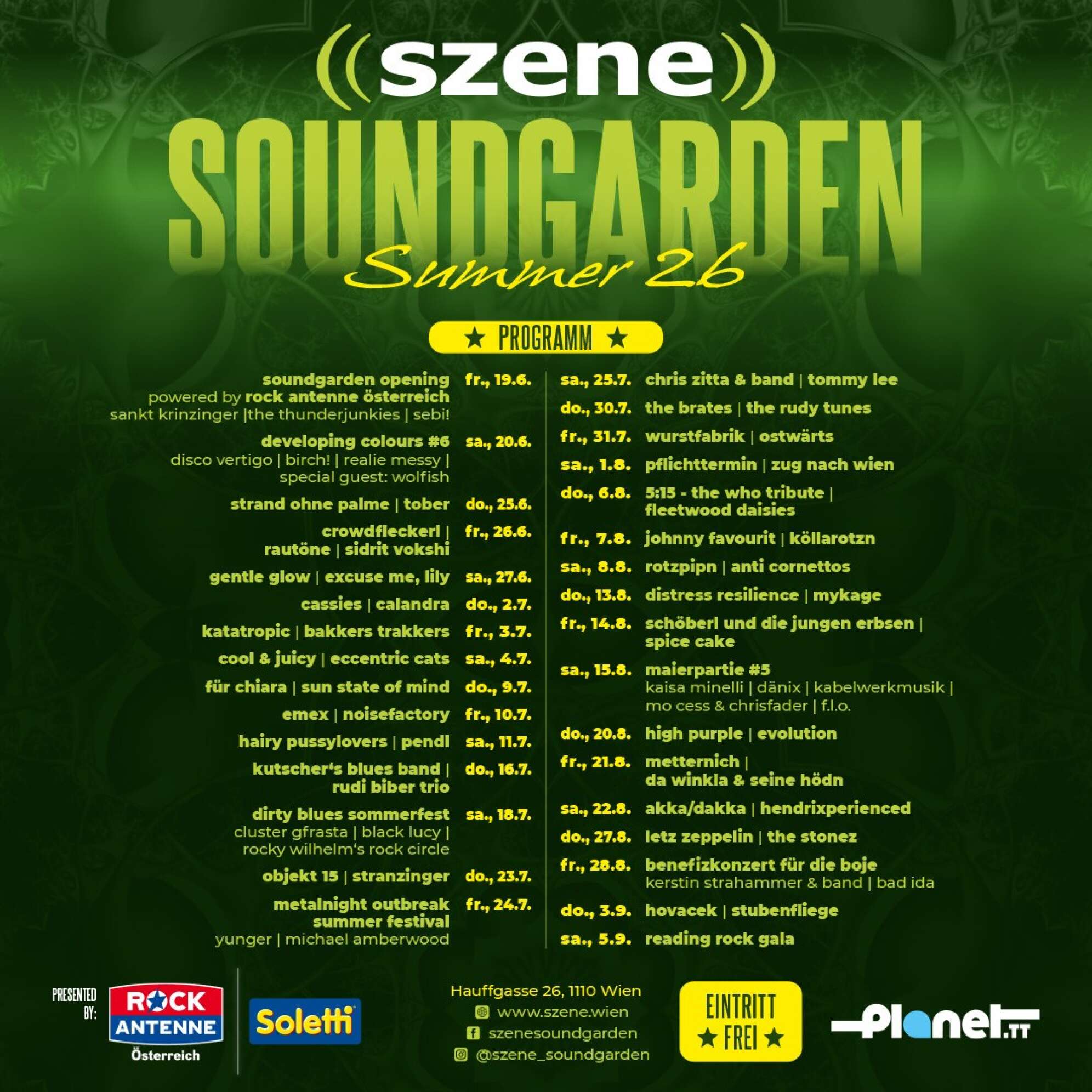 das Lineup des ((szene)) Soundgardens 2026 mit allen Bands