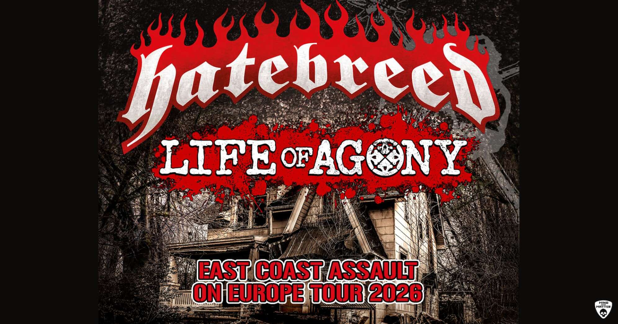 das Plakat zur East Coast Assault Tour 2026 von Hatebreed und Life of Agony