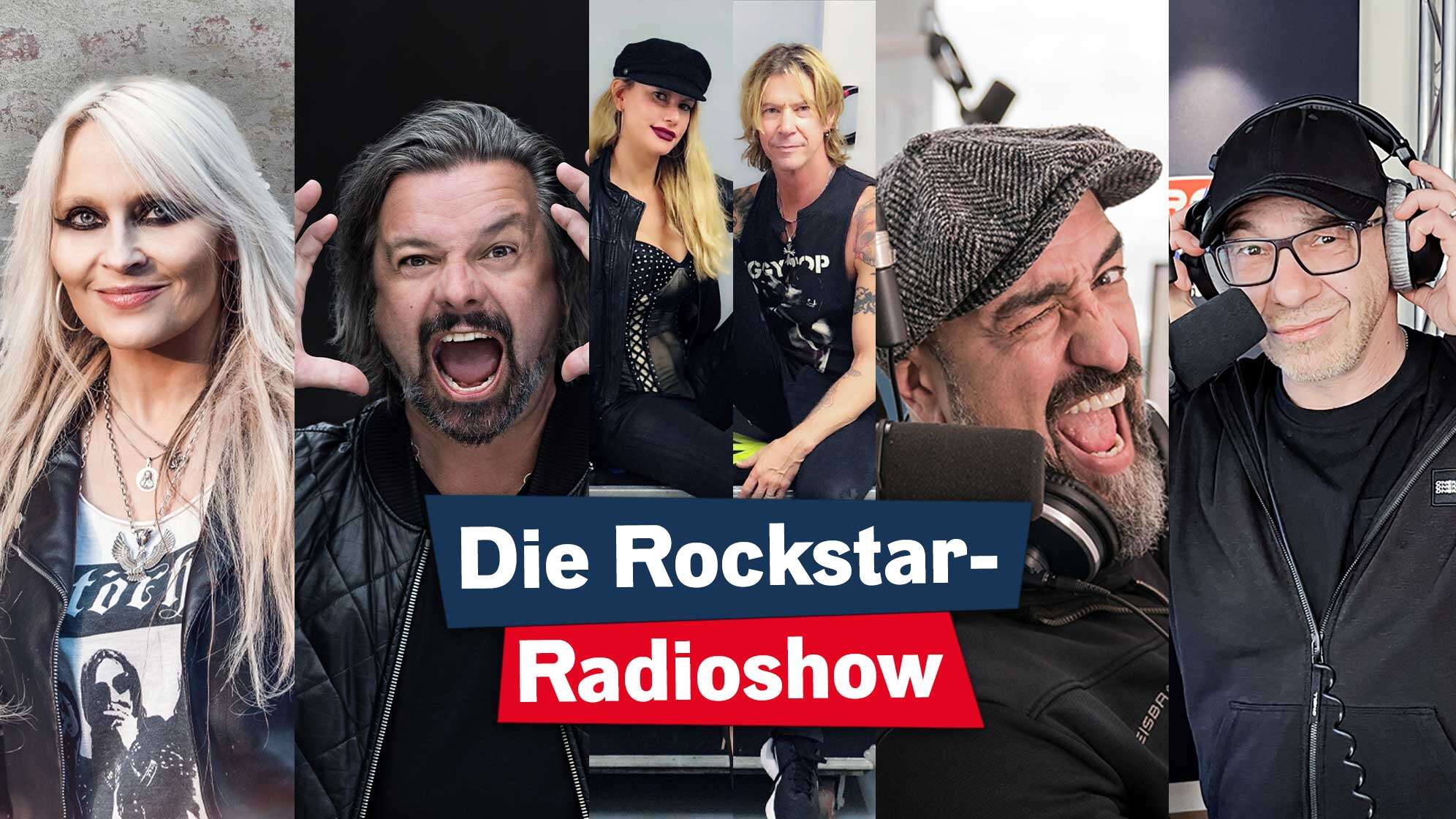 die Rockstar-Radioshow-Hosts: Doro Pesch, Henning Wehland, Susan und Duff McKagan, Alex Wesselsky, Roman Gregory