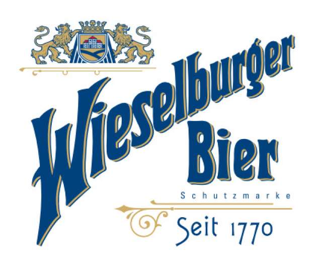 Blaues Logo von der Biermarke Wieselburger auf weißem Hintergrund.
