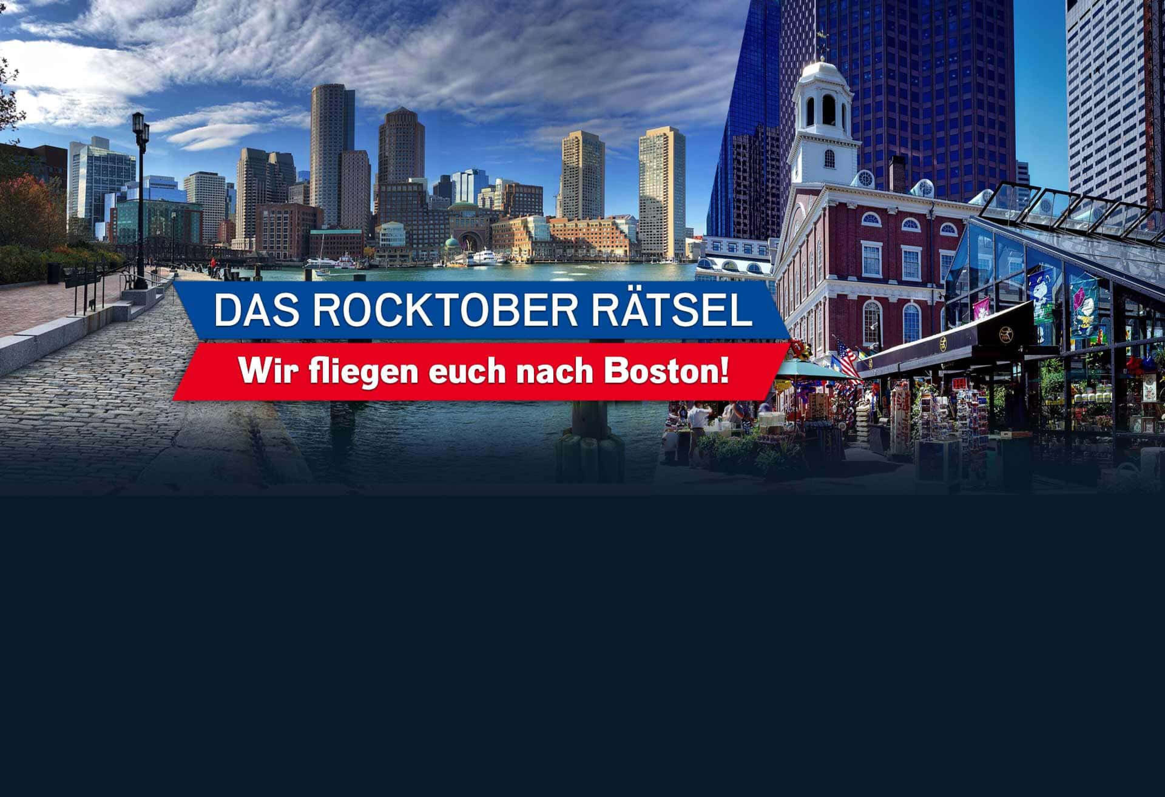 Bild von der Skyline Bostons, Text "Das ROCKTober Rätsel - wir fliegen euch nach Boston!"