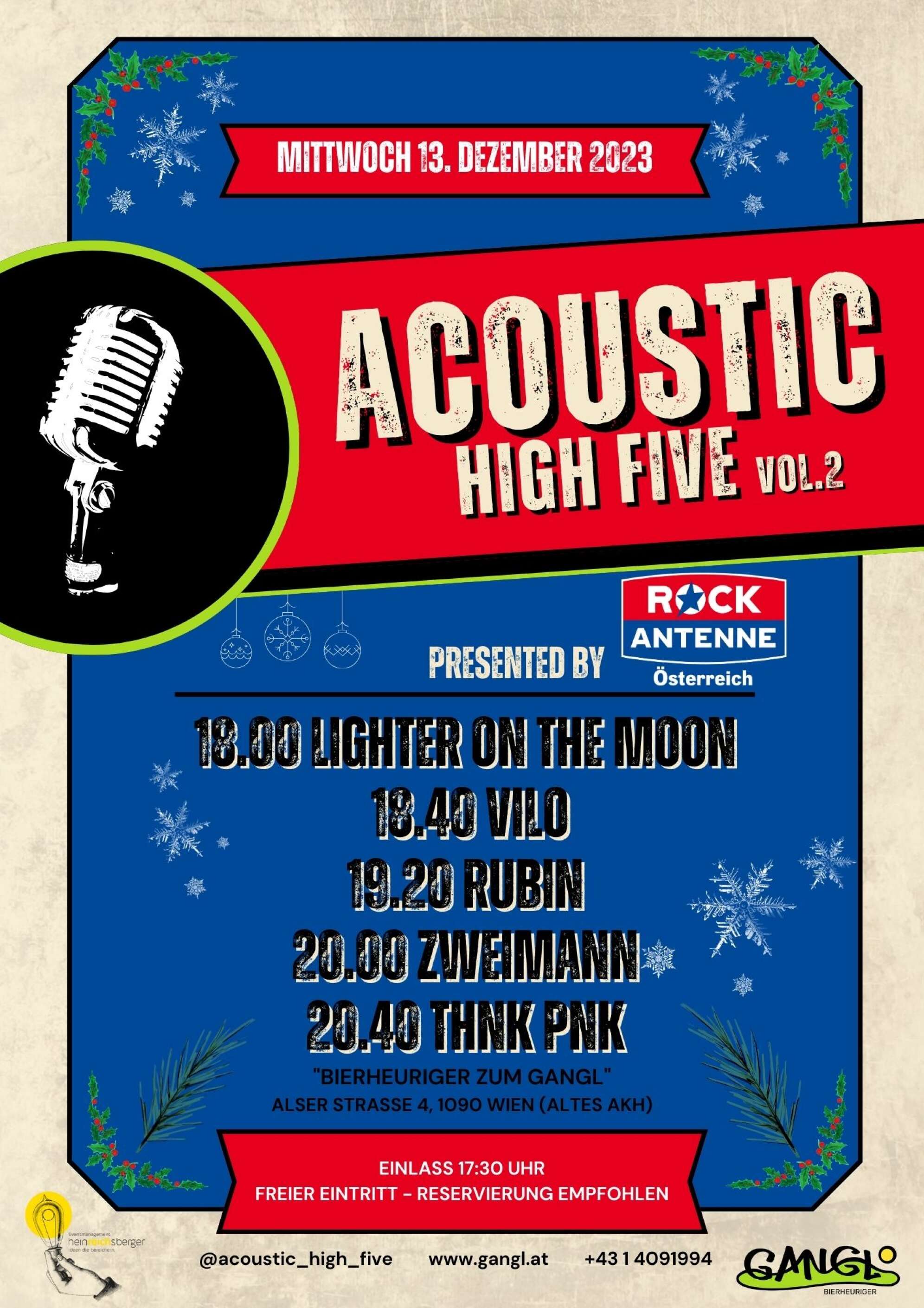Plakat für die Konzertreihe Acoustic High Five von ROCK ANTENNE Österreich