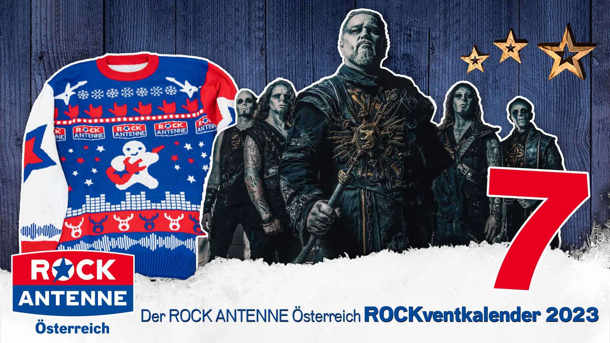 ROCK ANTENNE Österreich Rockventkalender Türchen 7: 2 Tickets für POWERWOLF Live in Wien 2024 und ein ROCK ANTENNE Österreich Weihnachtspulli