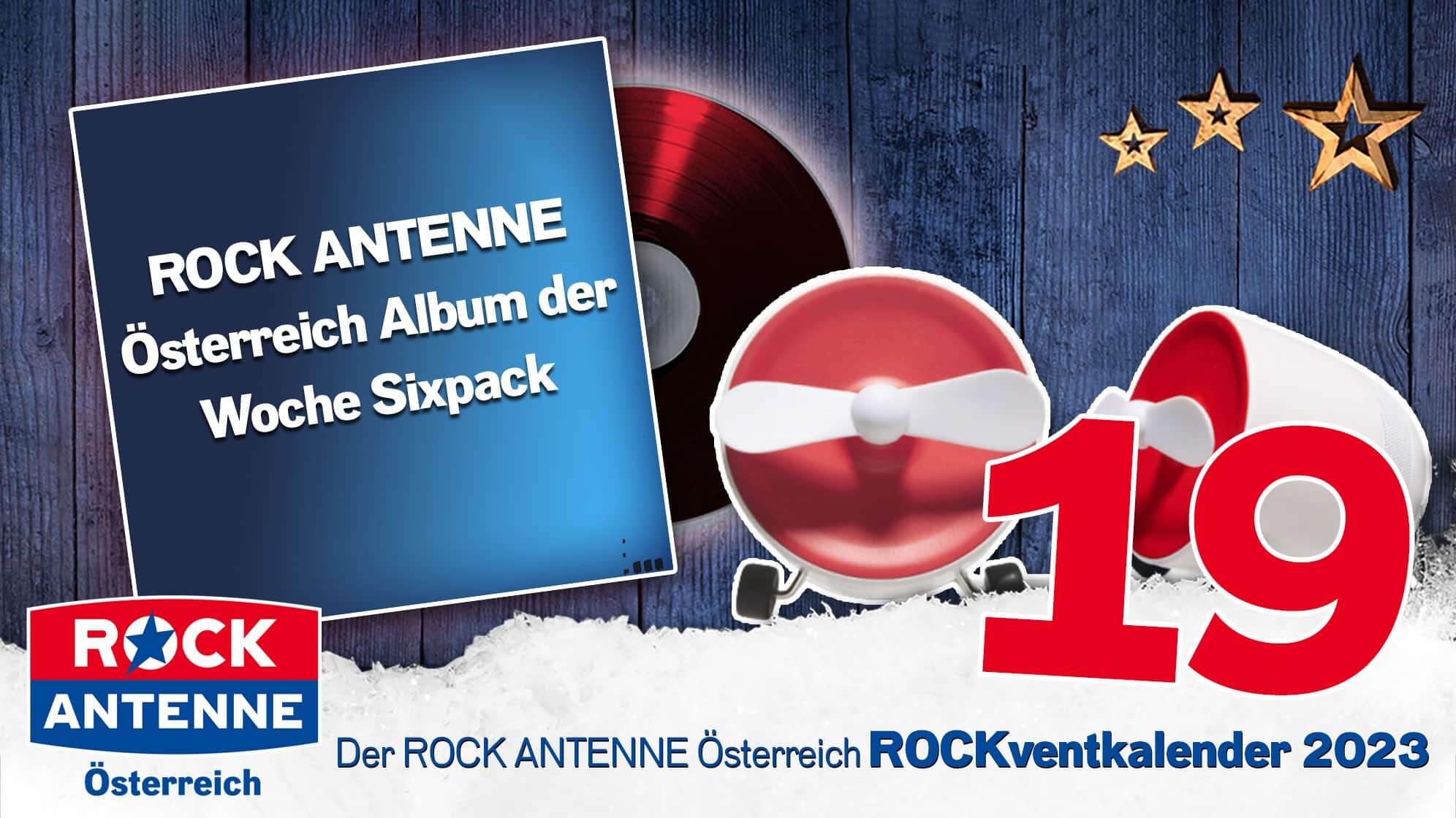 ROCK ANTENNE Österreich ROCKventskalender Türchen 19: Album der Woche 2023 Sixpack  und NABO Sound One Wireless Streaming Lautsprecher in rot