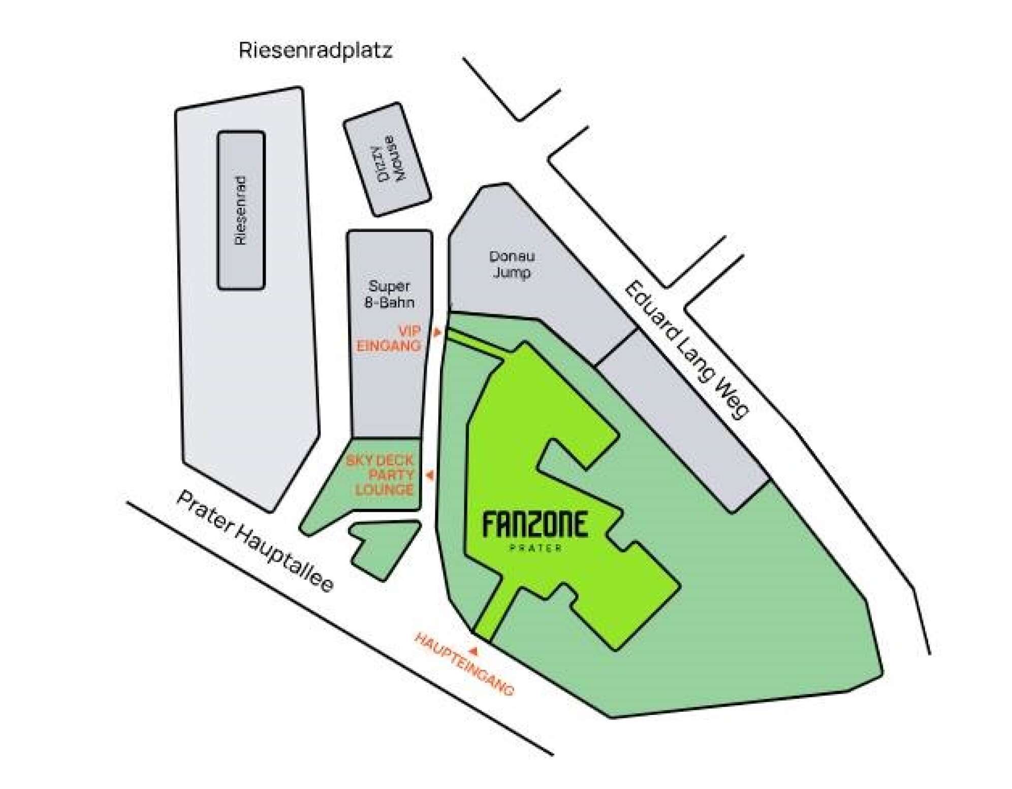 Karte zur Anreise zur Fanzone Prater in Wien